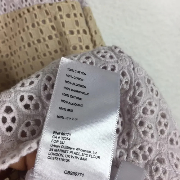 Urban Outfitters Kay Cream Tan Patchwork 70s Eyelet Shift Mini Dress Medium - Picture 6 of 15